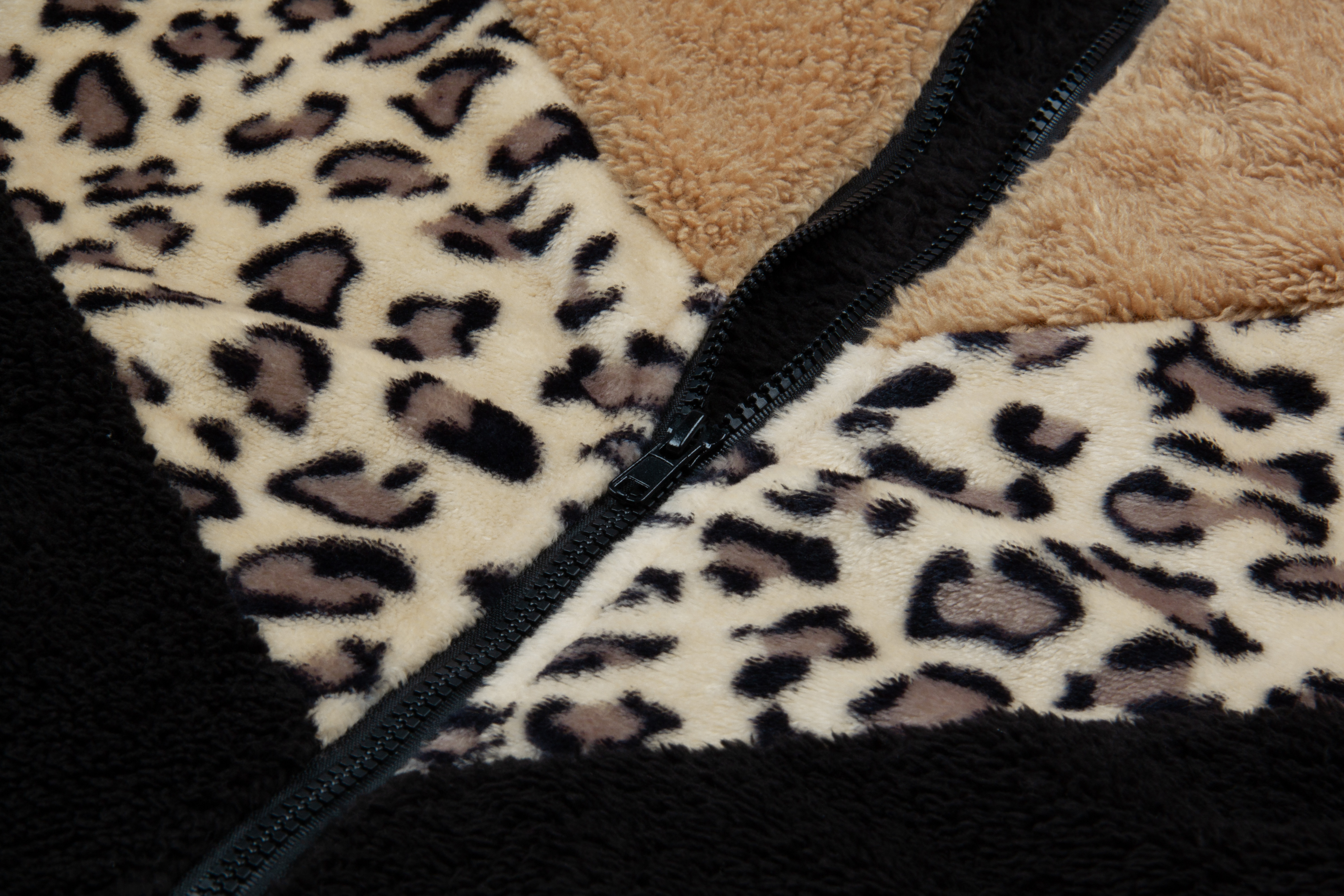 Autumn Winter Long Sleeved Hooded Leopard Print Zipper Colorblock Mid Length Plush Coat in Coats & Jackets